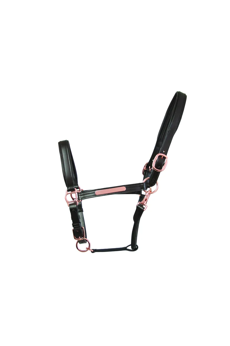 Hy Equestrian Leather Head Collar - Brown/Rose Gold